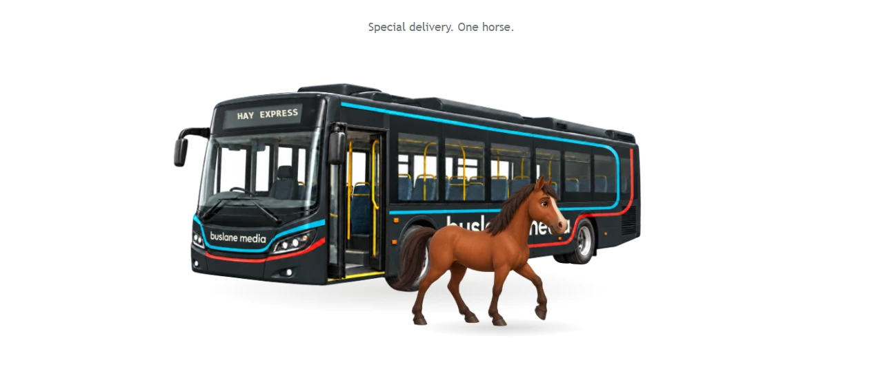 Hold Your Horses: a Buslane Media bus and an unusually patient horse